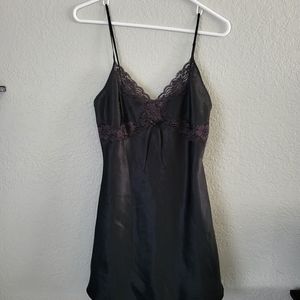 Bed of roses Black Satin Babydoll w/ Lace Trim - Sz S